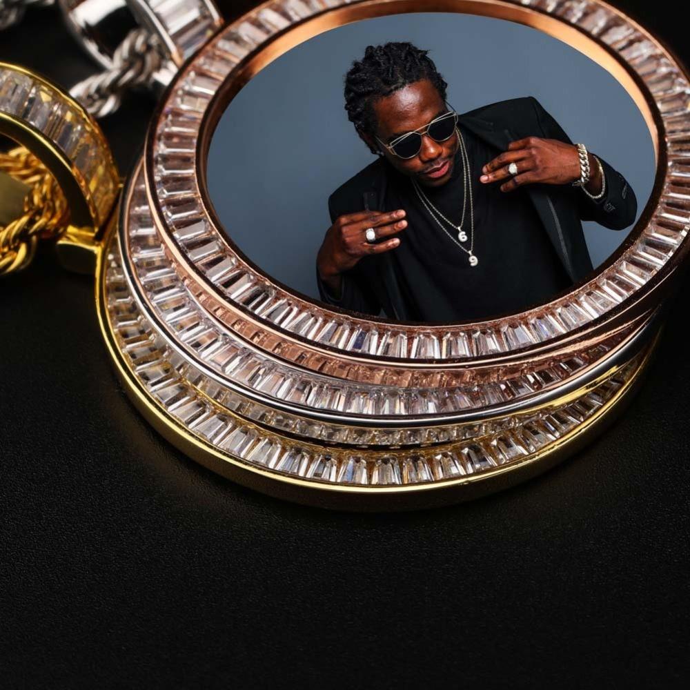 Custom Baguette Photo Medallion Pendant 18K - ICECI