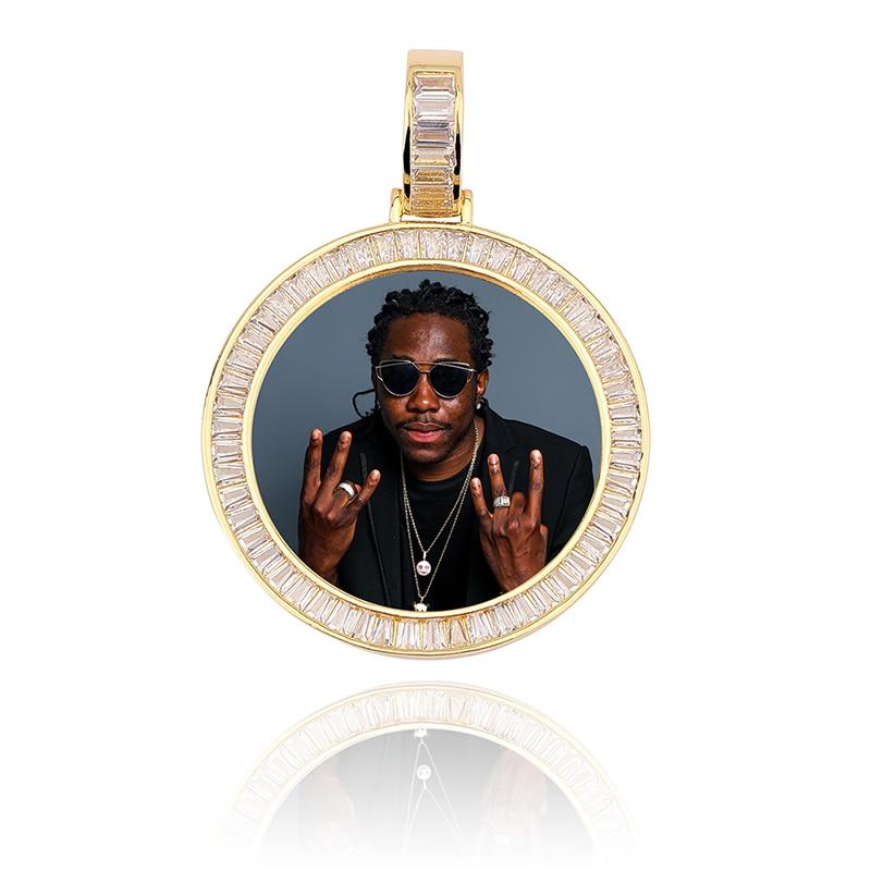 Custom Baguette Photo Medallion Pendant 18K - ICECI