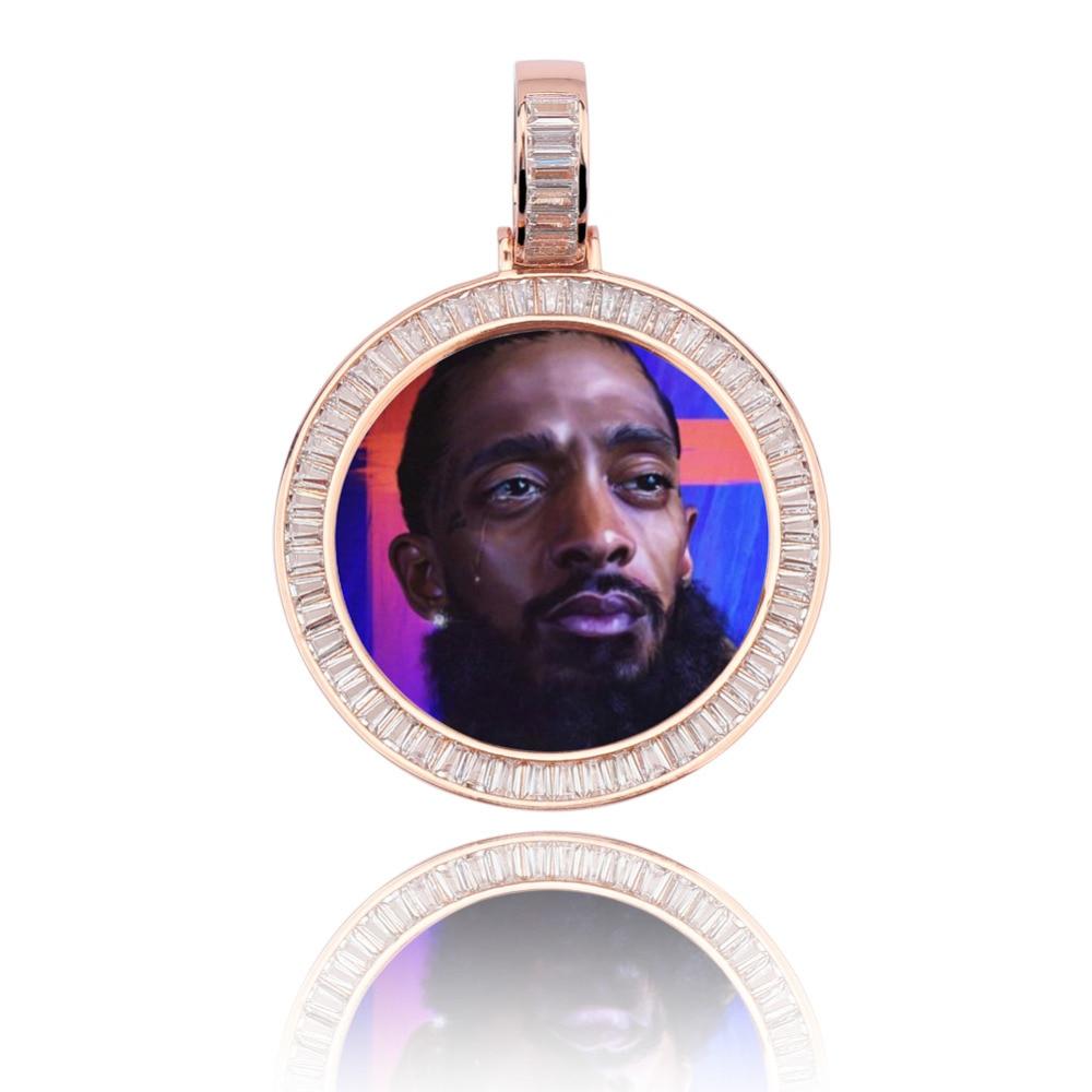 Custom Baguette Photo Medallion Pendant 18K - ICECI