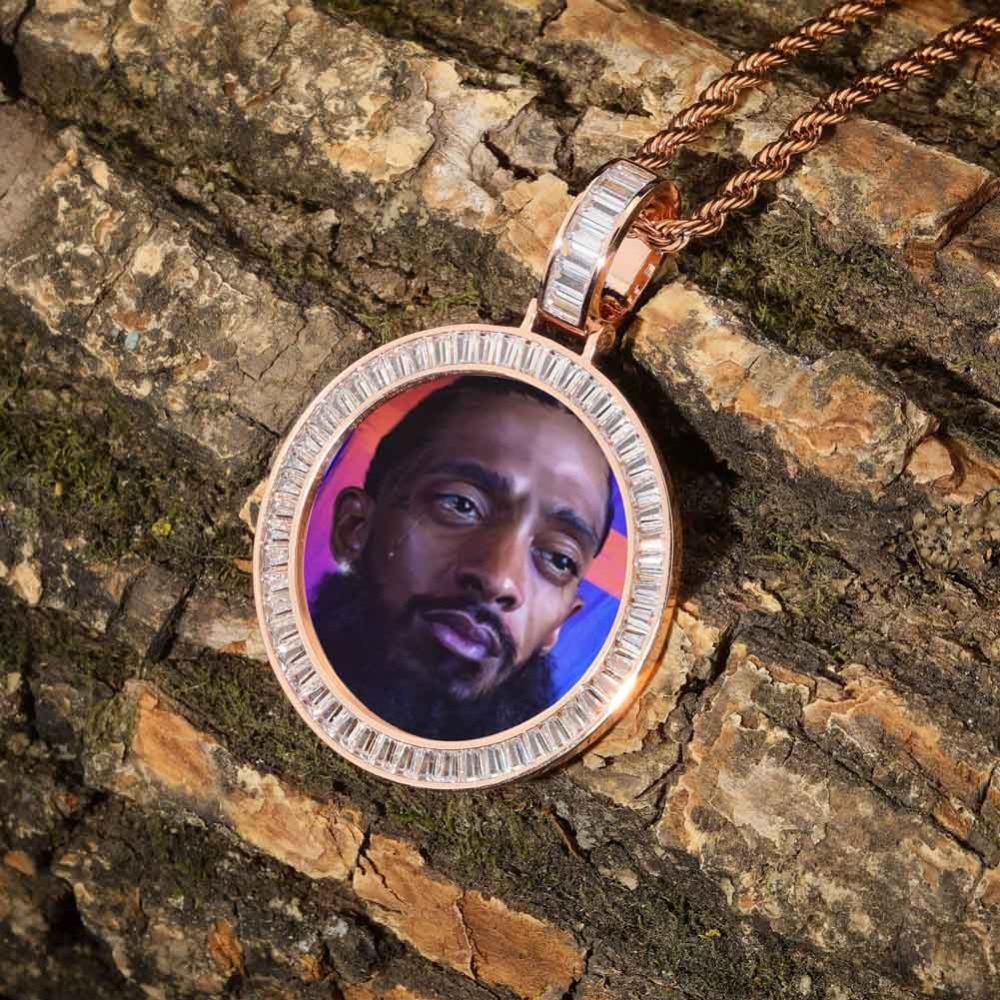 Custom Baguette Photo Medallion Pendant 18K - ICECI