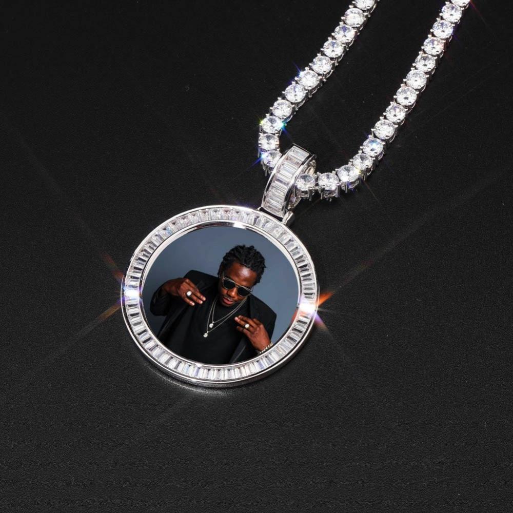 Custom Baguette Photo Medallion Pendant 18K - ICECI