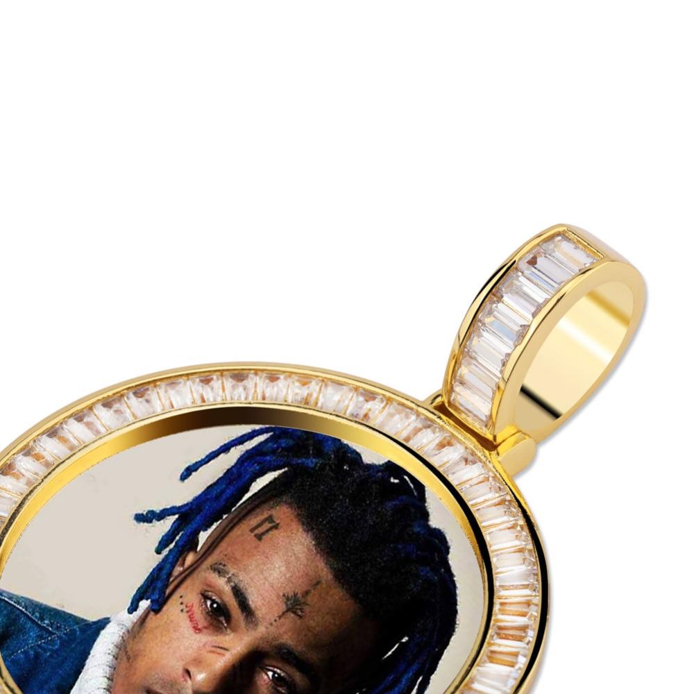 Custom Baguette Photo Medallion Pendant 18K - ICECI