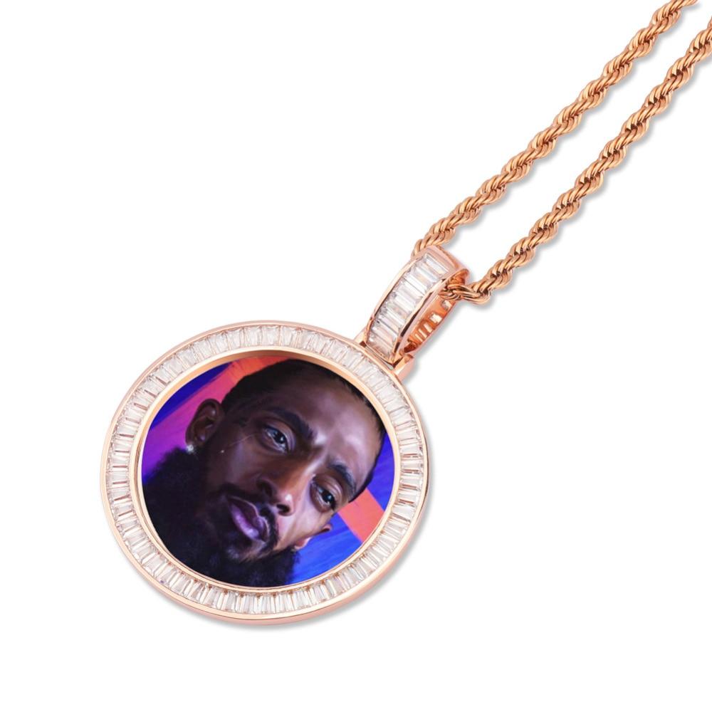 Custom Baguette Photo Medallion Pendant 18K - ICECI