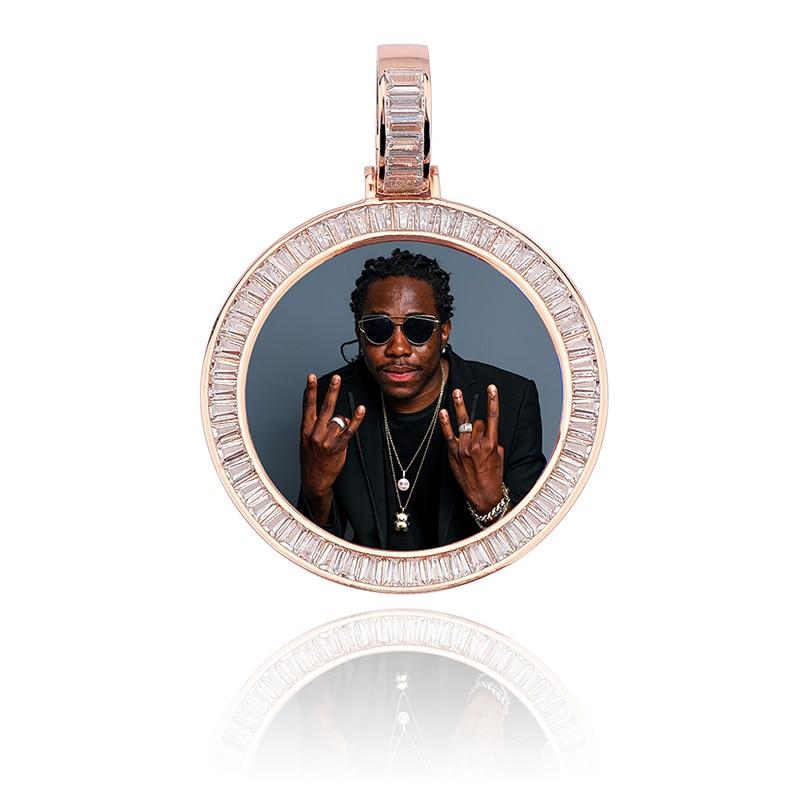 Custom Baguette Photo Medallion Pendant 18K - ICECI