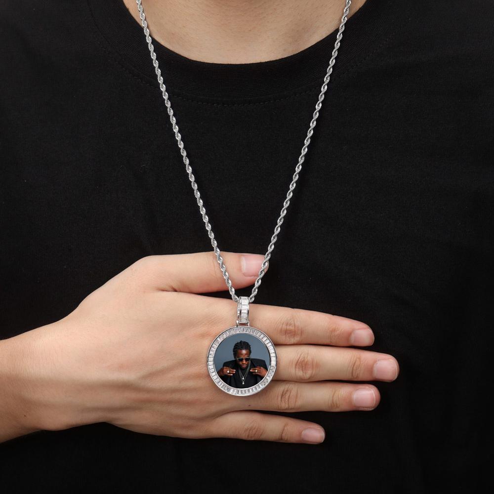Custom Baguette Photo Medallion Pendant 18K - ICECI