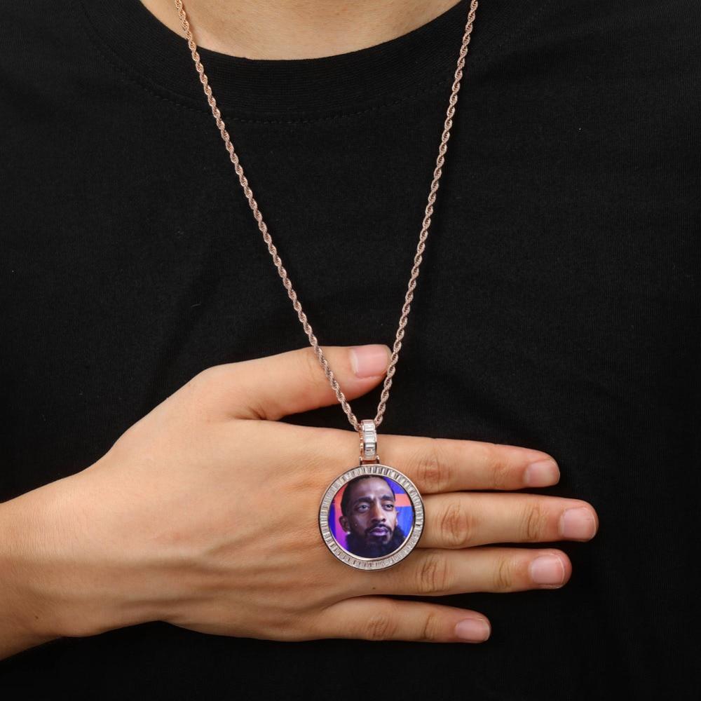 Custom Baguette Photo Medallion Pendant 18K - ICECI