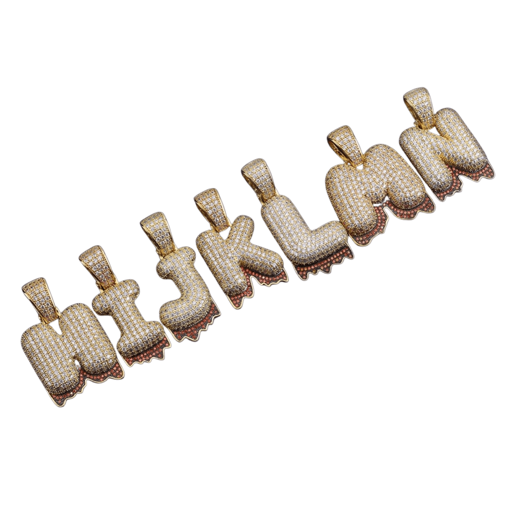 Custom Blood Bubble Font Pendant 18K - ICECI