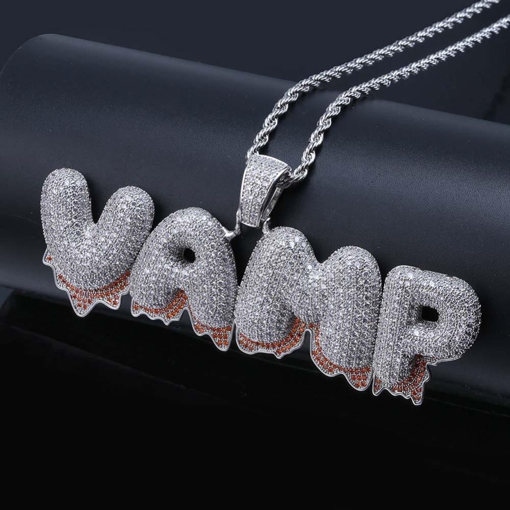 Custom Blood Bubble Font Pendant 18K - ICECI