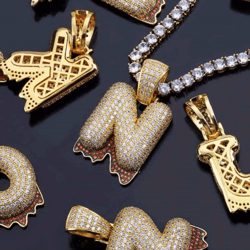 Custom Blood Bubble Font Pendant 18K - ICECI