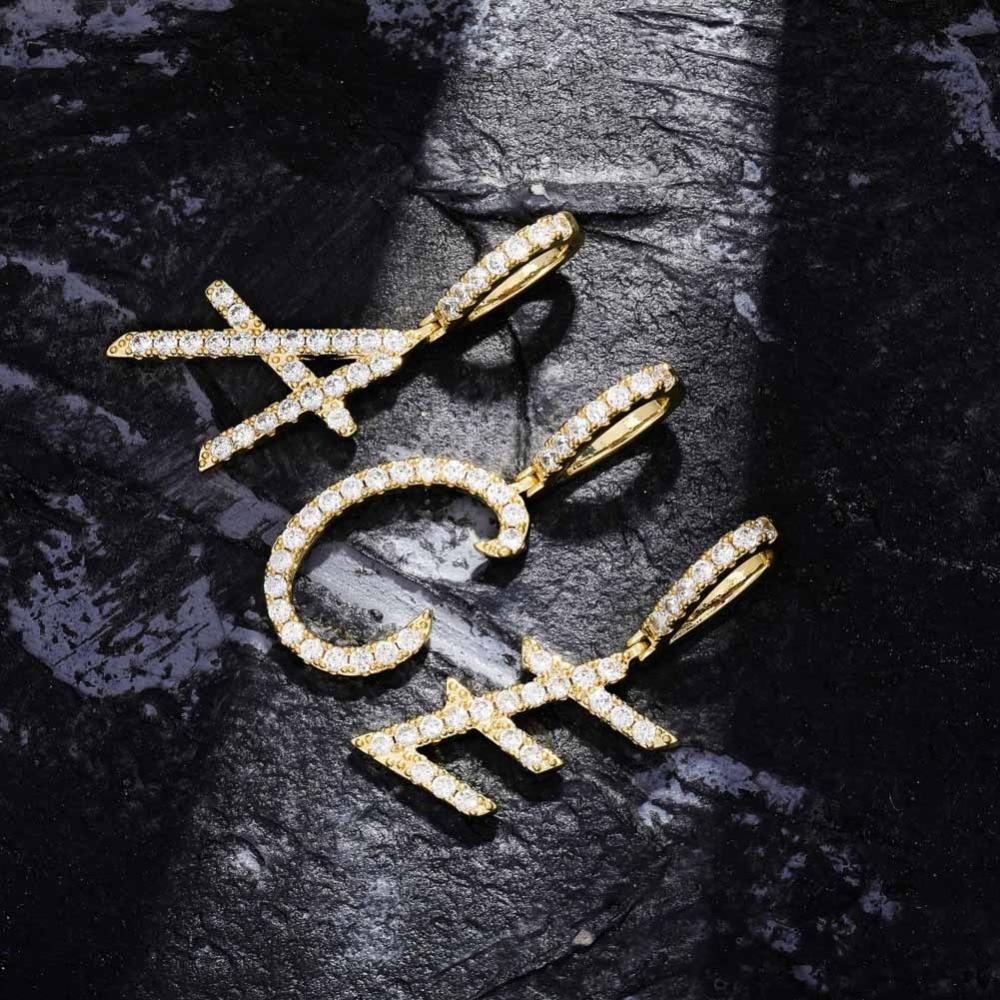 Custom Brush Letter Pendant 18K - ICECI