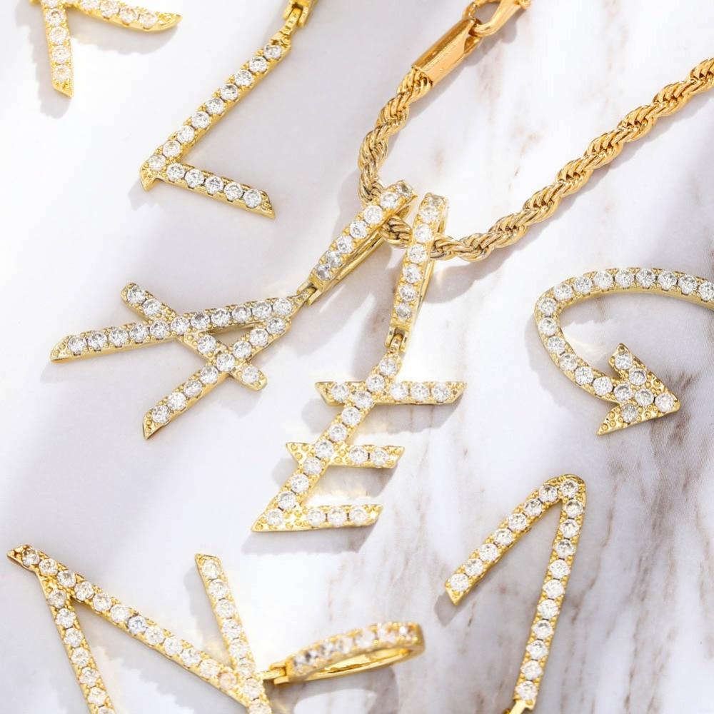 Custom Brush Letter Pendant 18K - ICECI