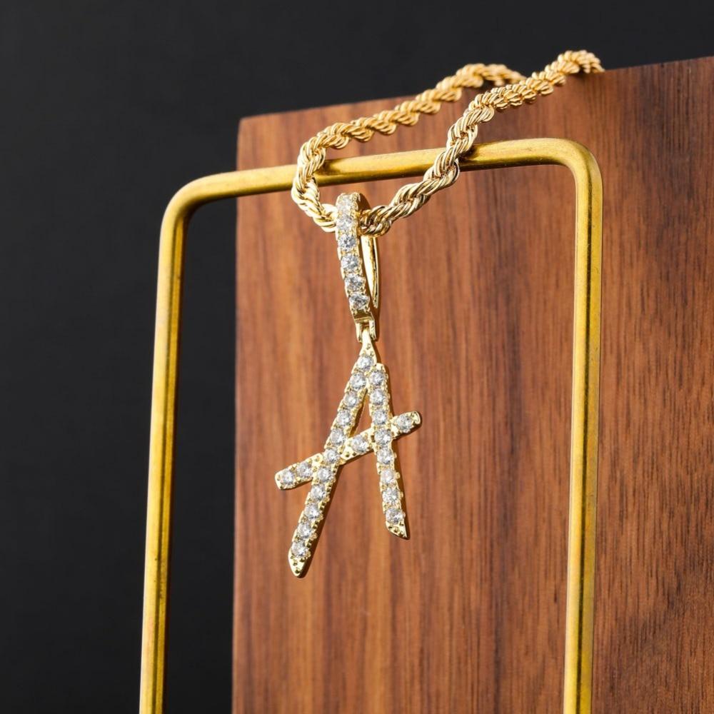 Custom Brush Letter Pendant 18K - ICECI