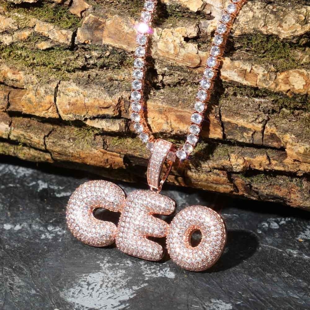 Custom Bubble Font Pendant 18K - ICECI