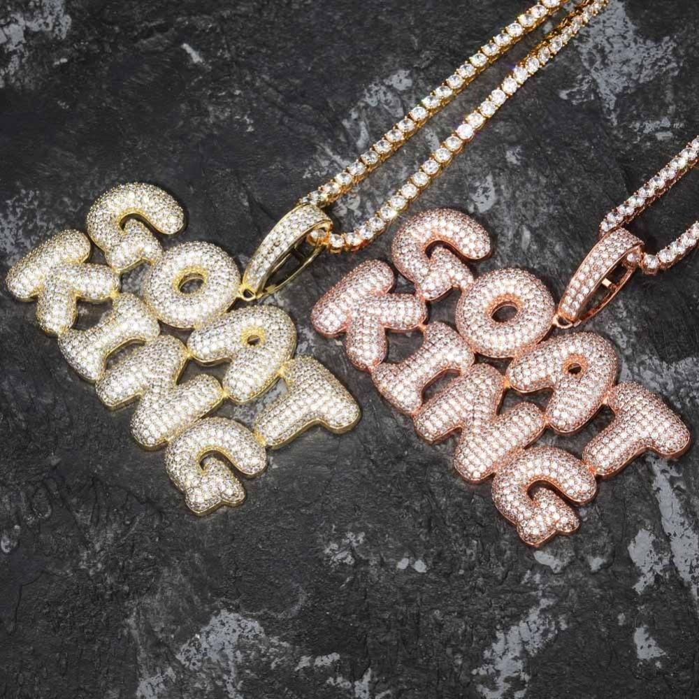 Custom Bubble Font Pendant 18K - ICECI