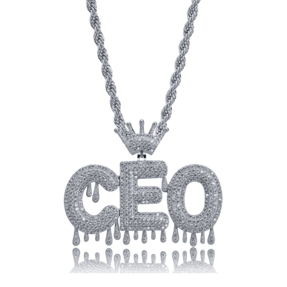 Custom Crown Drip Bubble Font Pendant 18K - ICECI