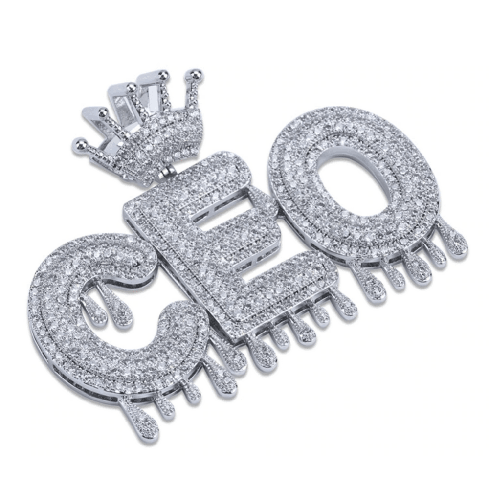 Custom Crown Drip Bubble Font Pendant 18K - ICECI