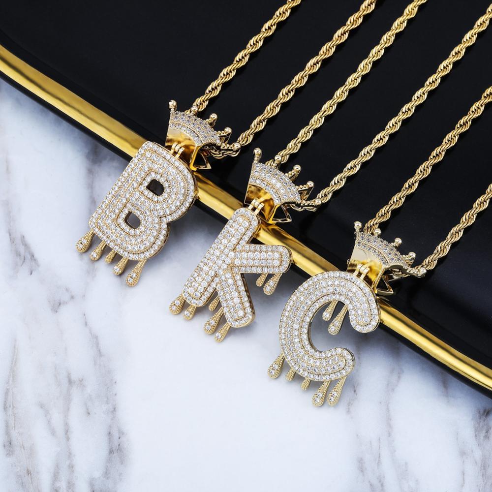 Custom Crown Drip Bubble Letter Pendant 18K - ICECI