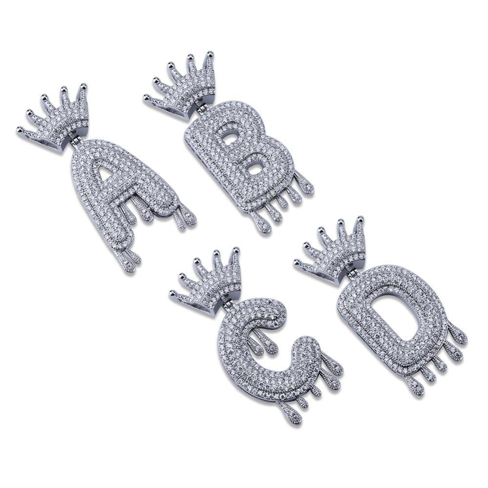 Custom Crown Drip Bubble Letter Pendant 18K - ICECI