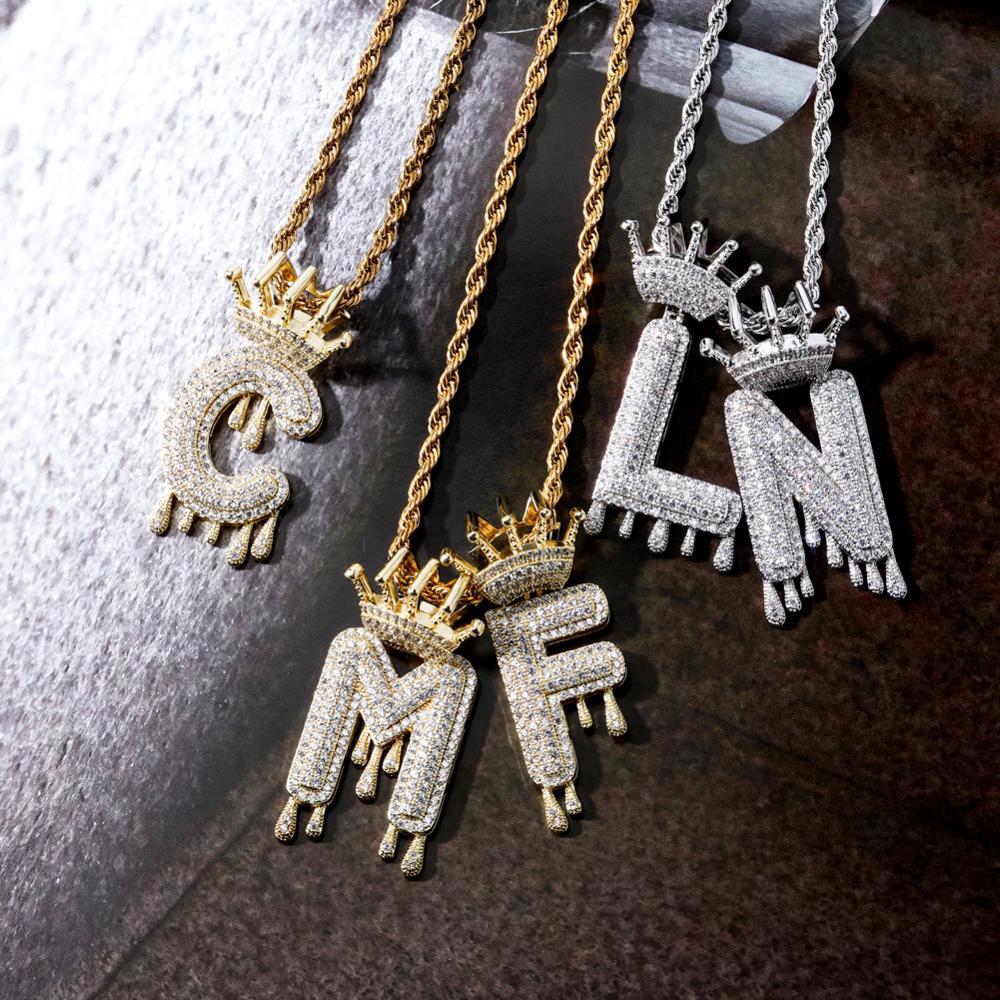 Custom Crown Drip Bubble Letter Pendant 18K - ICECI