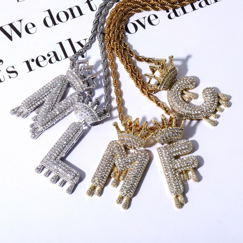 Custom Crown Drip Bubble Letter Pendant 18K - ICECI