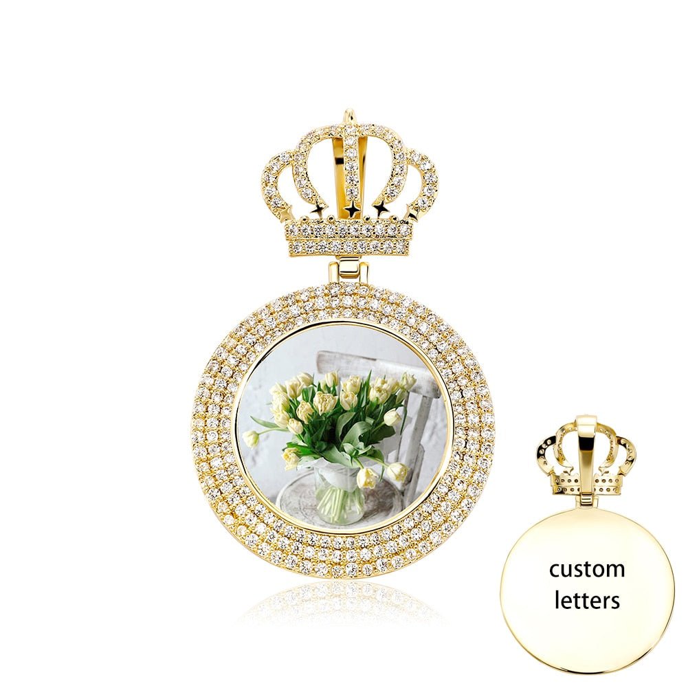 Custom Crown Photo Medallion Pendant 14K - ICECI