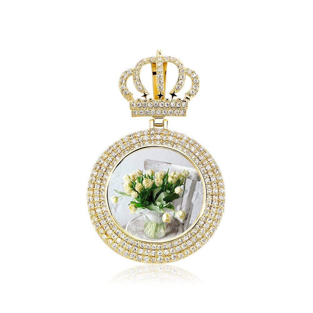 Custom Crown Photo Medallion Pendant 14K - ICECI