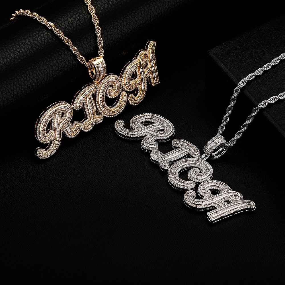 Custom Cursive Multi - Layer Baguette Font Pendant 14K - ICECI