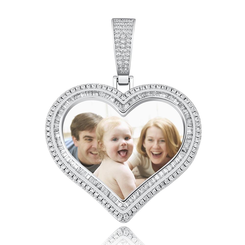 Custom Double Halo Photo Heart Pendant 14K - ICECI
