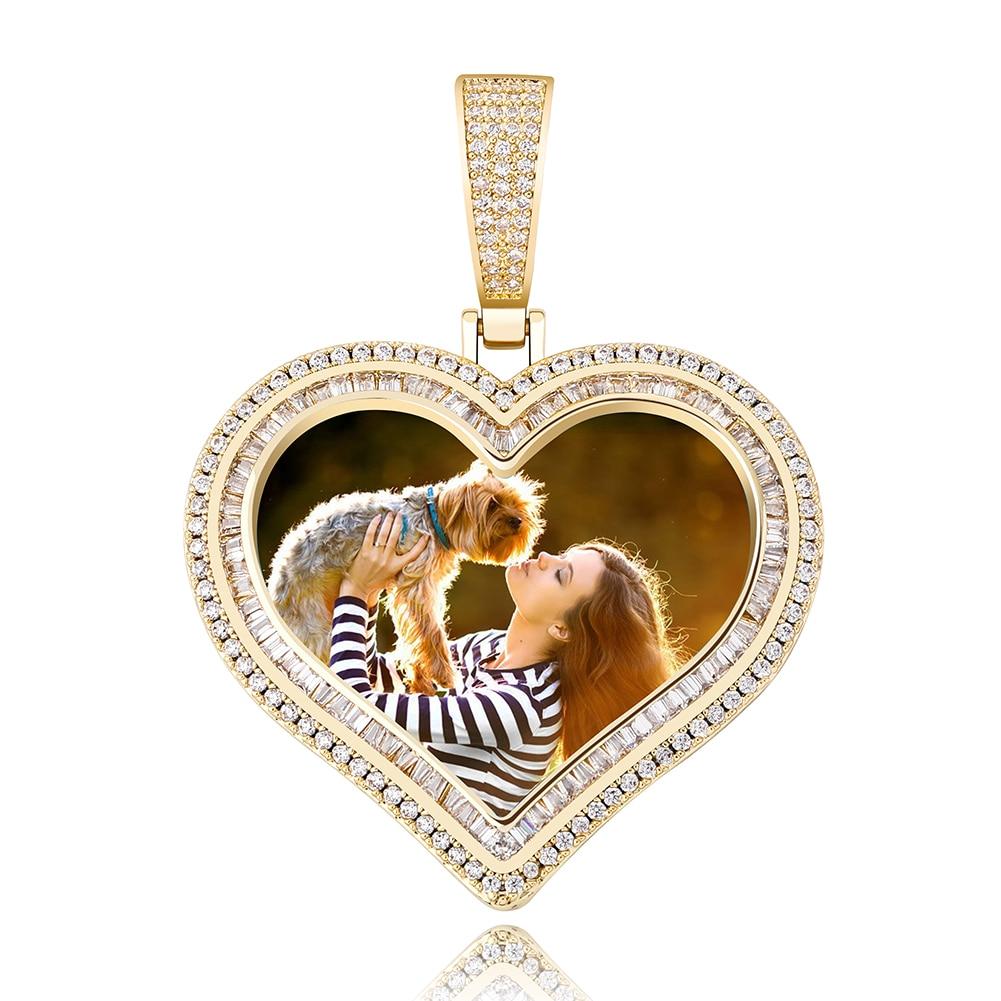 Custom Double Halo Photo Heart Pendant 14K - ICECI