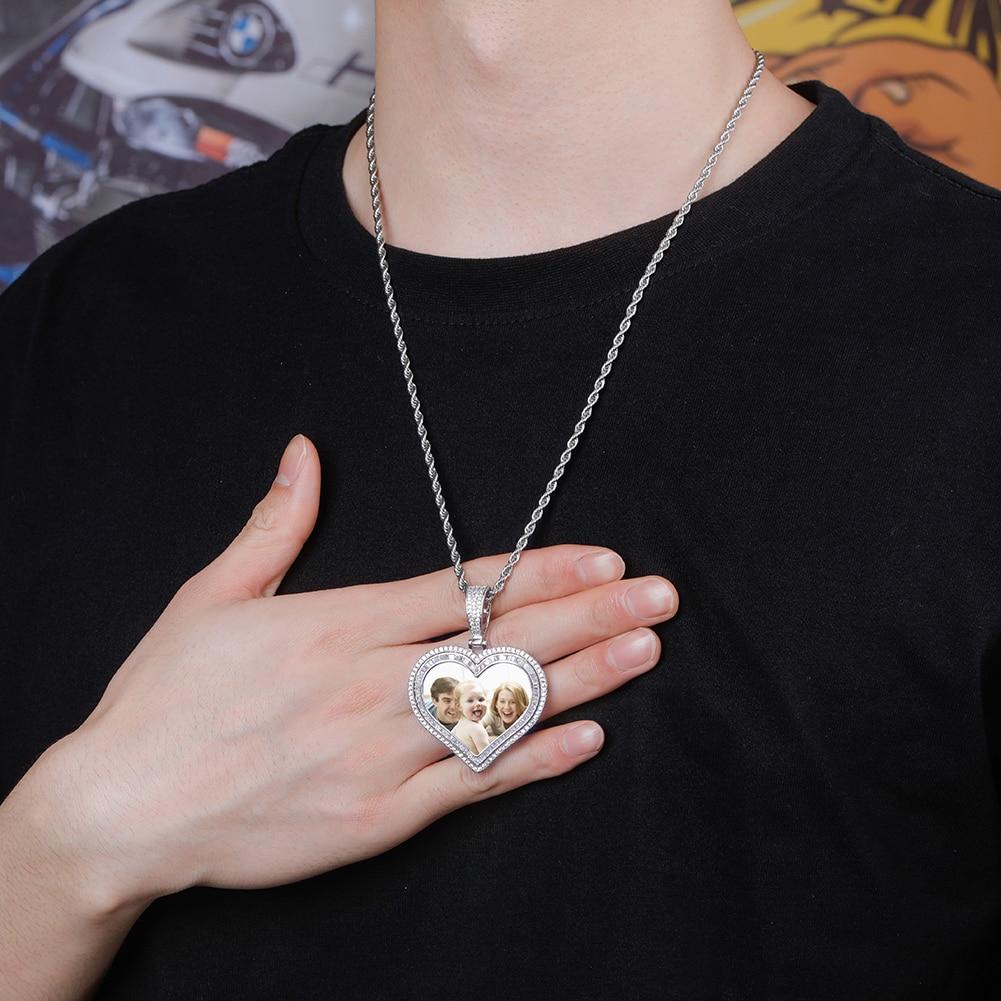 Custom Double Halo Photo Heart Pendant 14K - ICECI