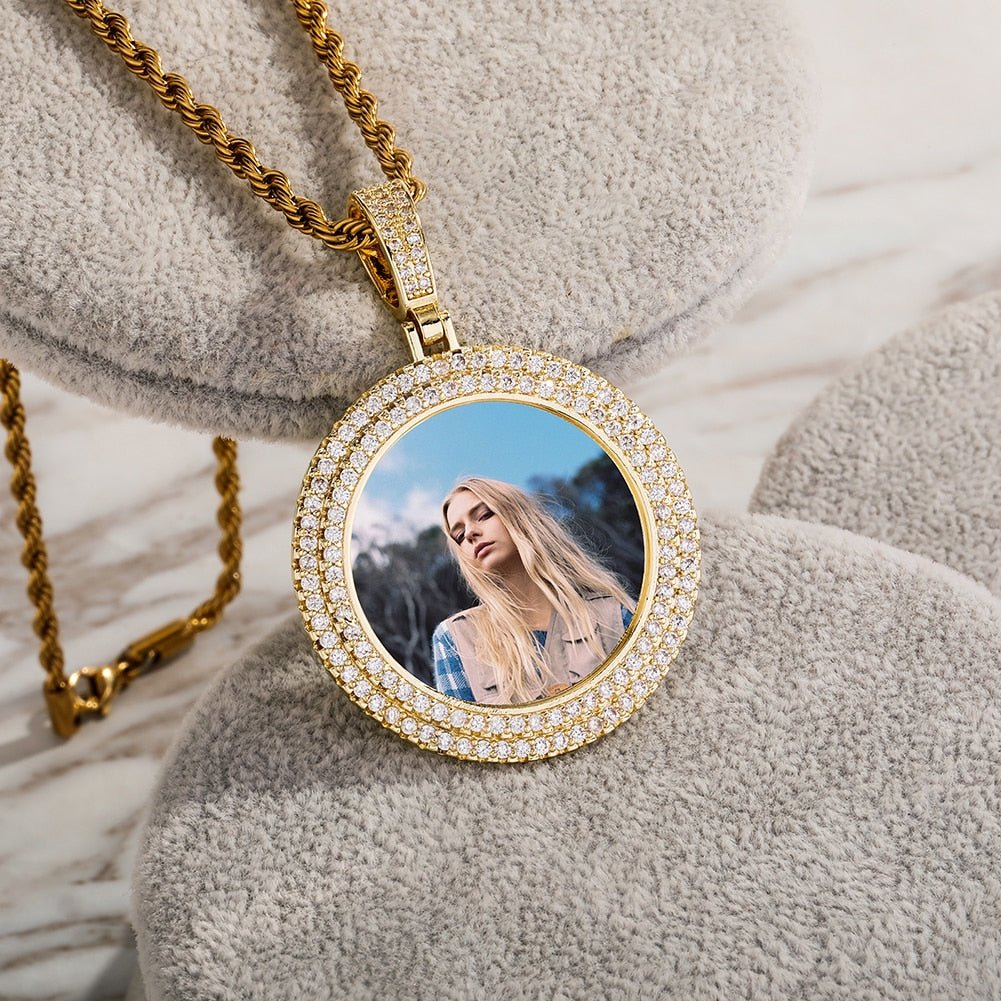 Custom Double Halo Photo Medallion Pendant 14K - ICECI