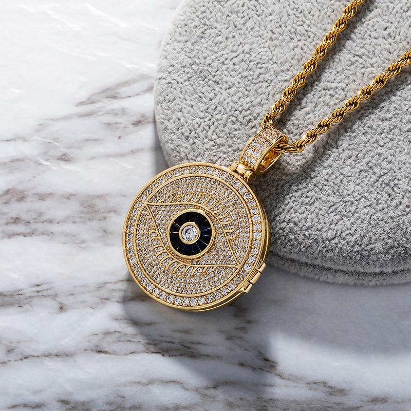 Custom Evil Eye Photo Locket 14K - ICECI