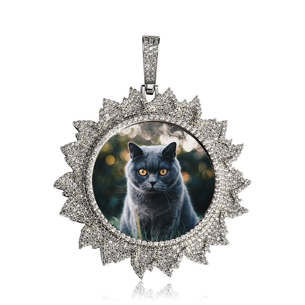 Custom Flames Photo Medallion Pendant 14K - ICECI