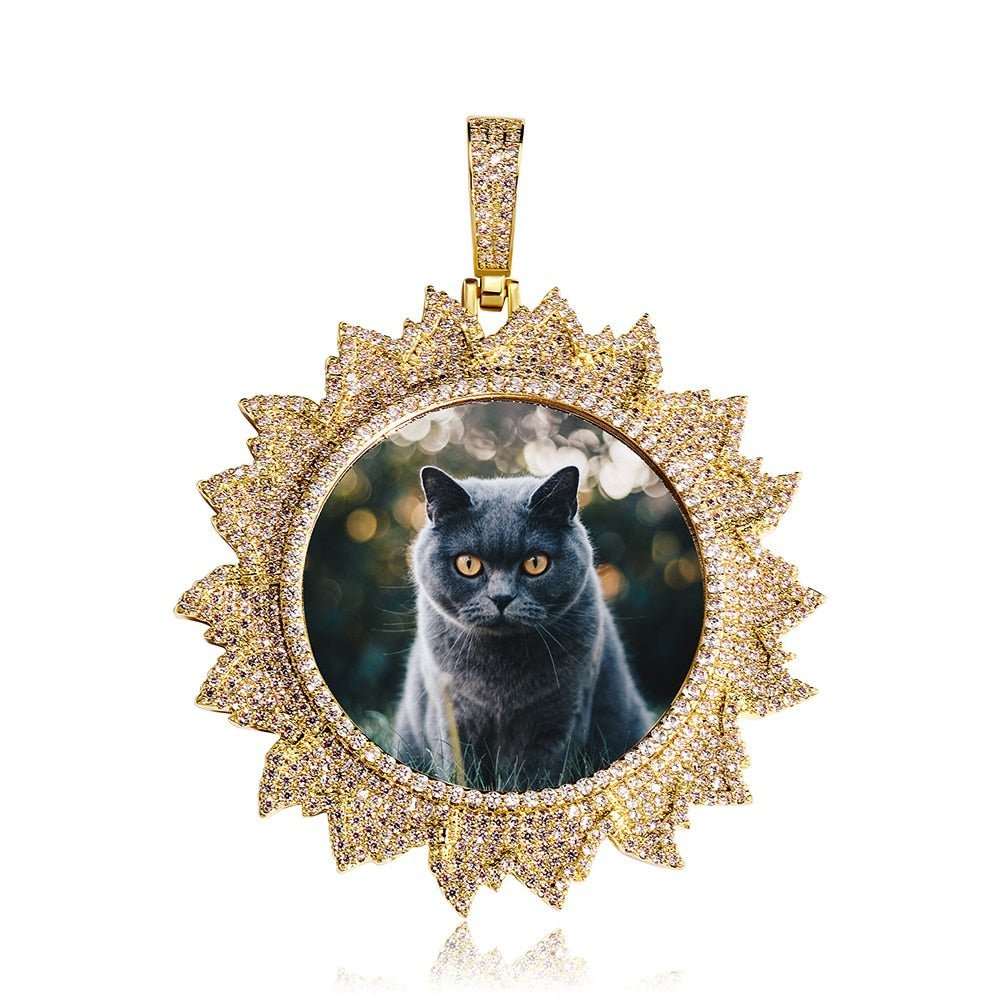Custom Flames Photo Medallion Pendant 14K - ICECI