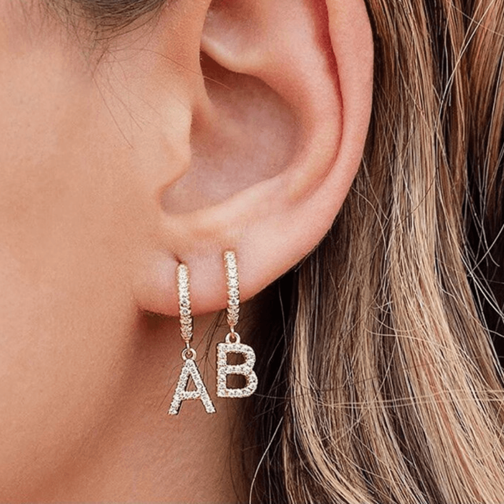 Custom Initial Drop Earrings 14K - ICECI