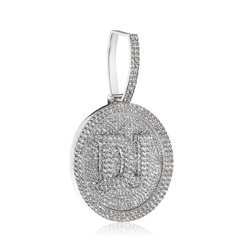 Custom Initial Round Rotatable Pendant 14K - ICECI