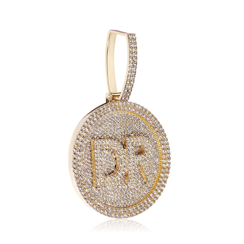 Custom Initial Round Rotatable Pendant 14K - ICECI