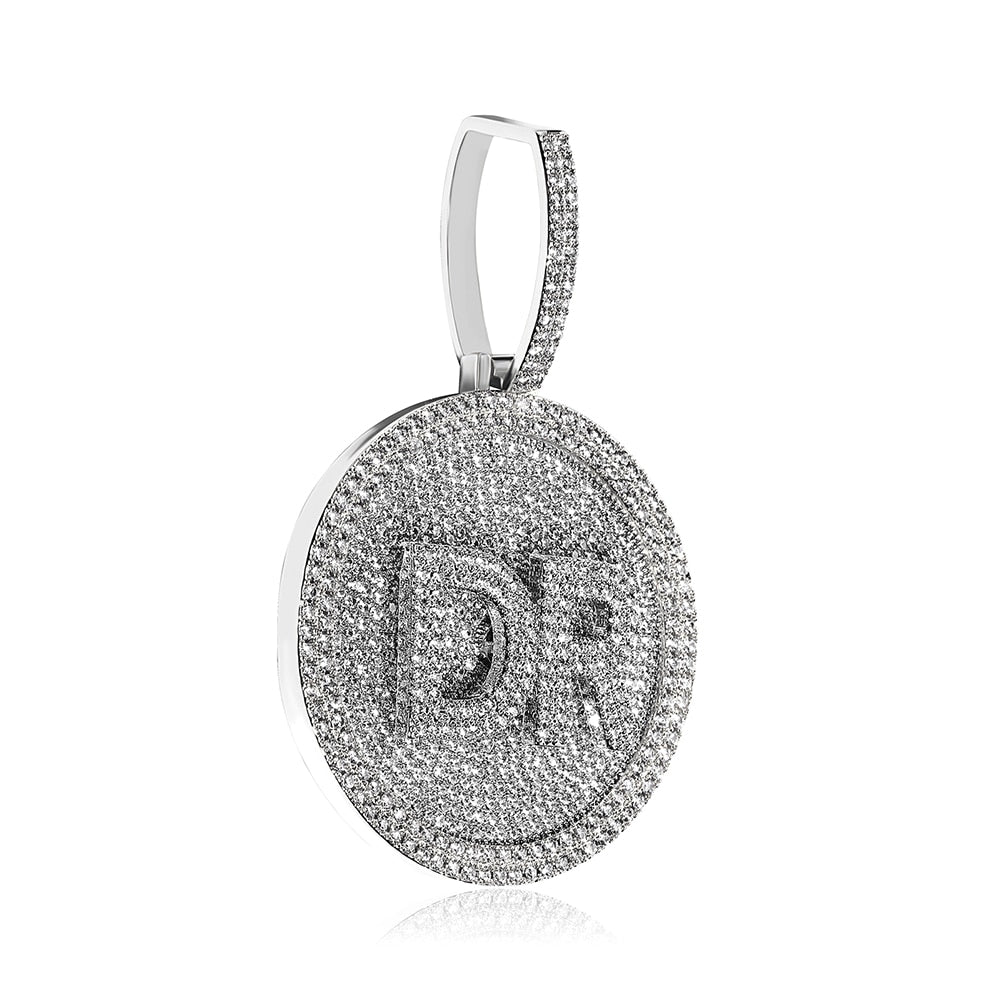 Custom Initial Round Rotatable Pendant 14K - ICECI