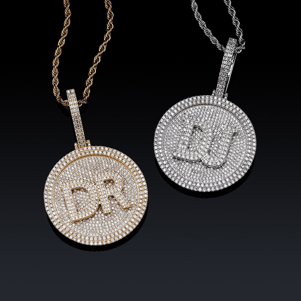 Custom Initial Round Rotatable Pendant 14K - ICECI