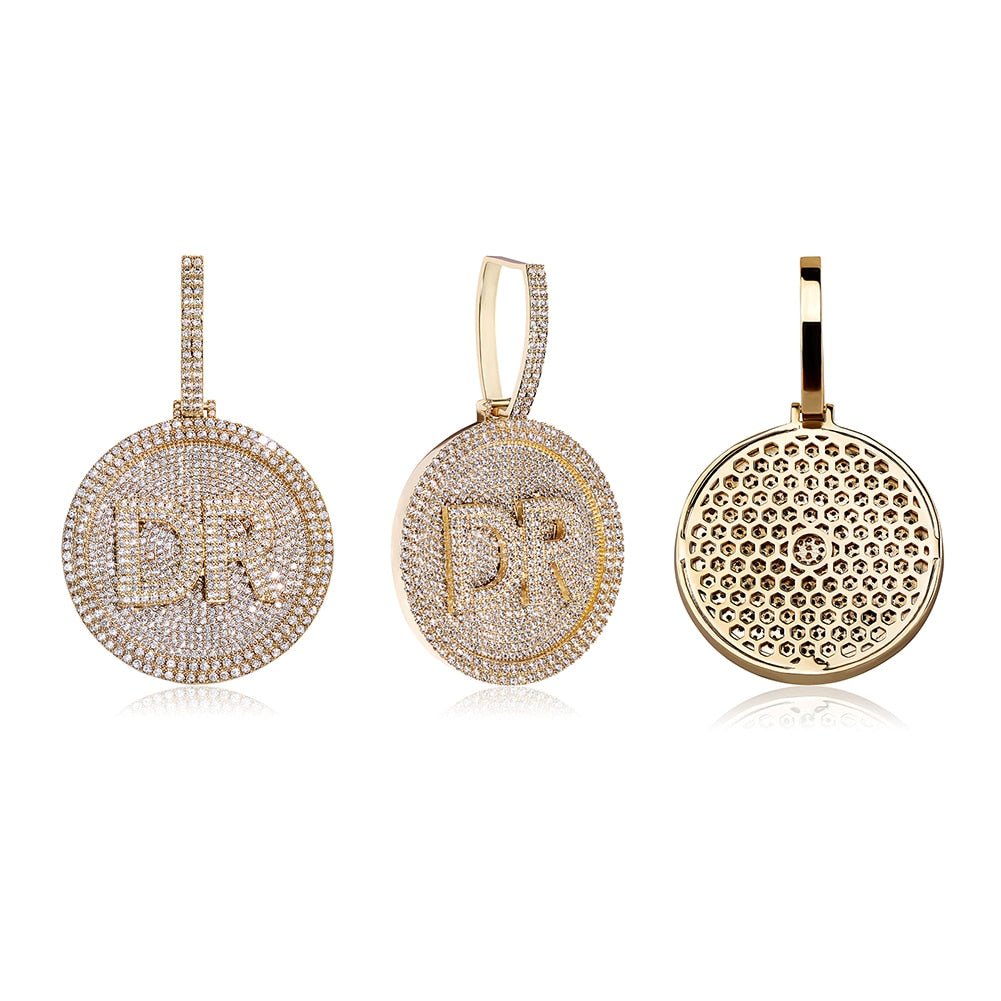 Custom Initial Round Rotatable Pendant 14K - ICECI