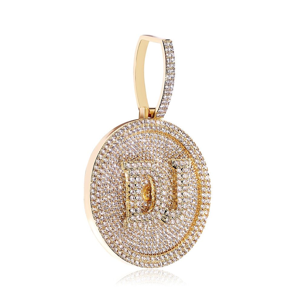 Custom Initial Round Rotatable Pendant 14K - ICECI