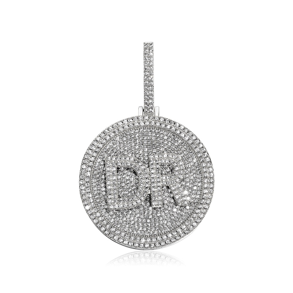 Custom Initial Round Rotatable Pendant 14K - ICECI