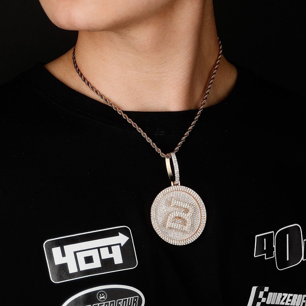 Custom Initial Round Rotatable Pendant 14K - ICECI