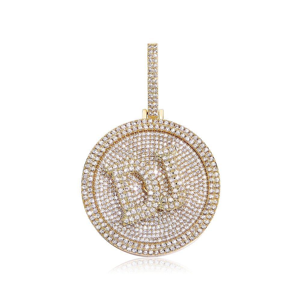 Custom Initial Round Rotatable Pendant 14K - ICECI