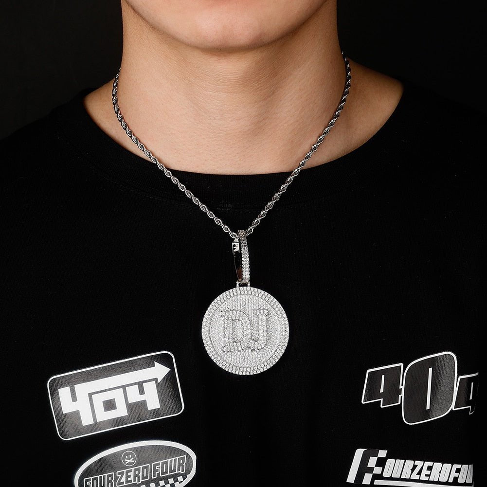 Custom Initial Round Rotatable Pendant 14K - ICECI