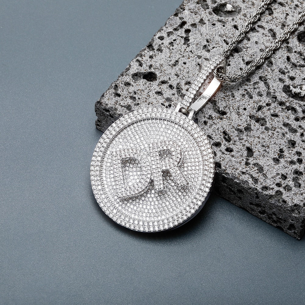 Custom Initial Round Rotatable Pendant 14K - ICECI