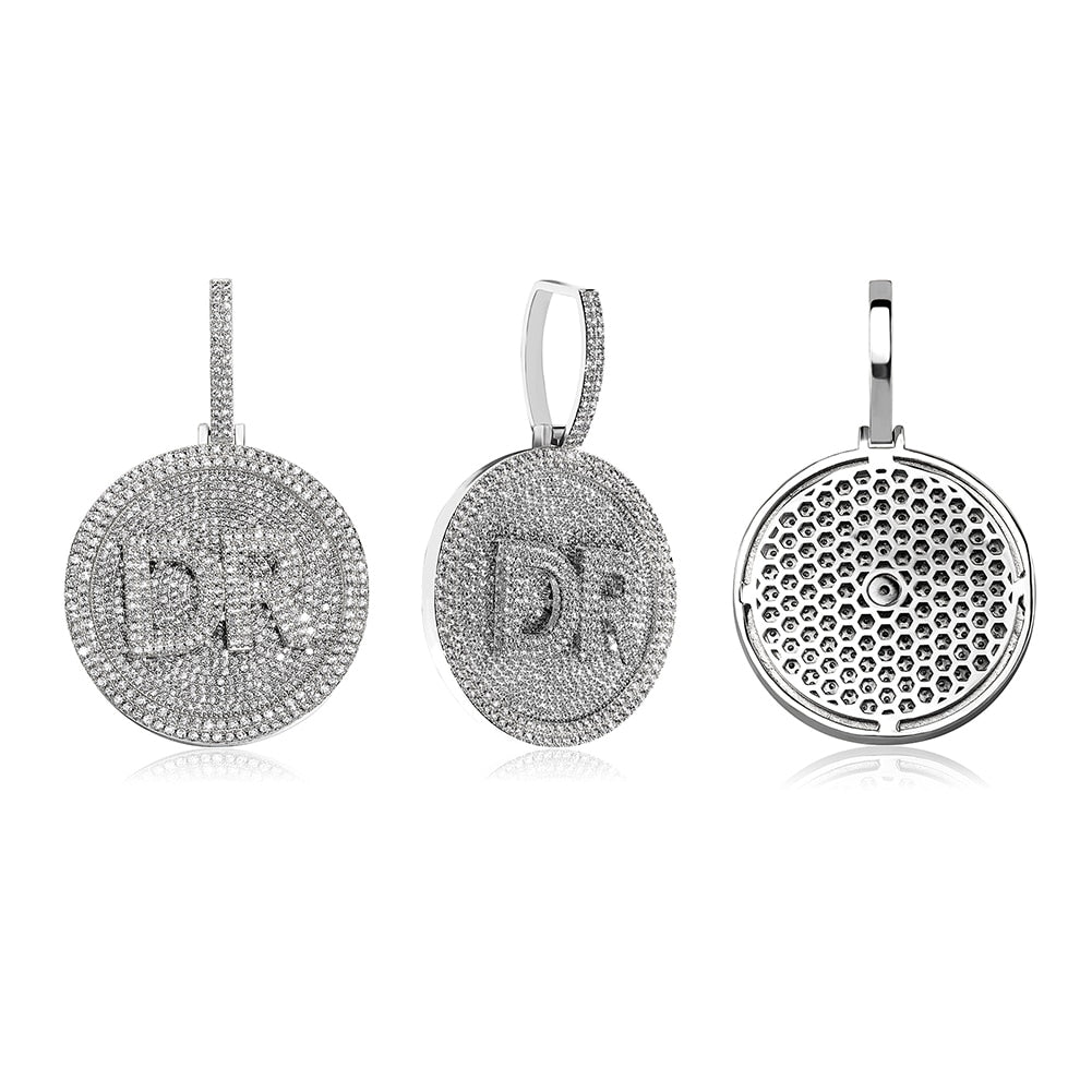 Custom Initial Round Rotatable Pendant 14K - ICECI