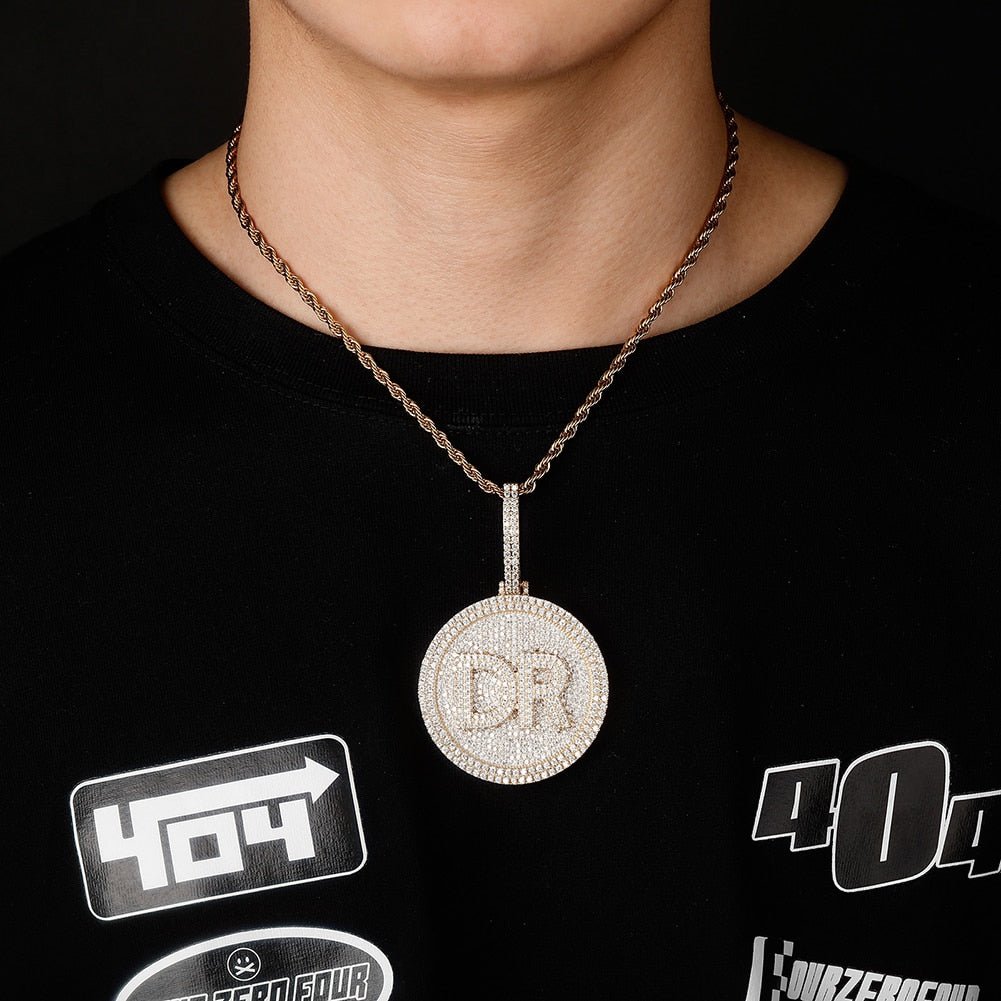 Custom Initial Round Rotatable Pendant 14K - ICECI