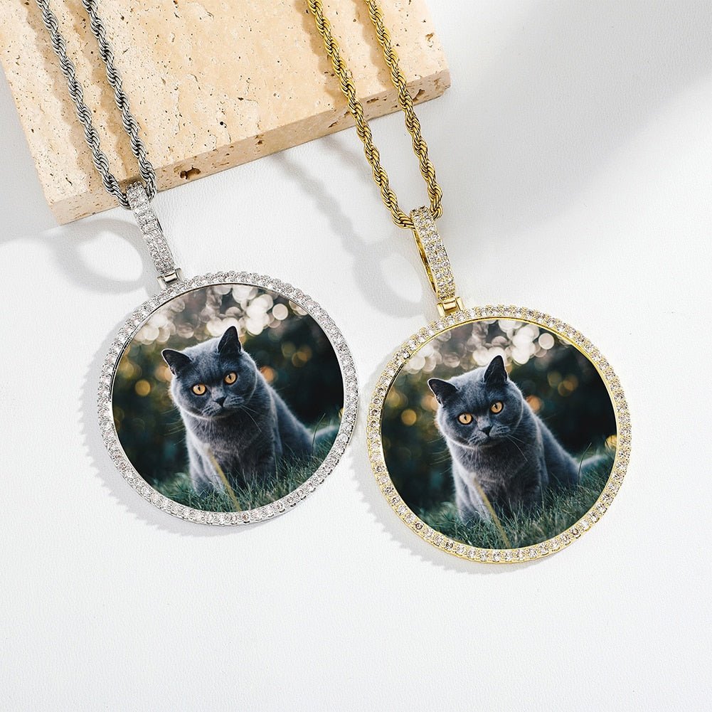 Custom Large Circle Photo Medallion Pendant 14K - ICECI