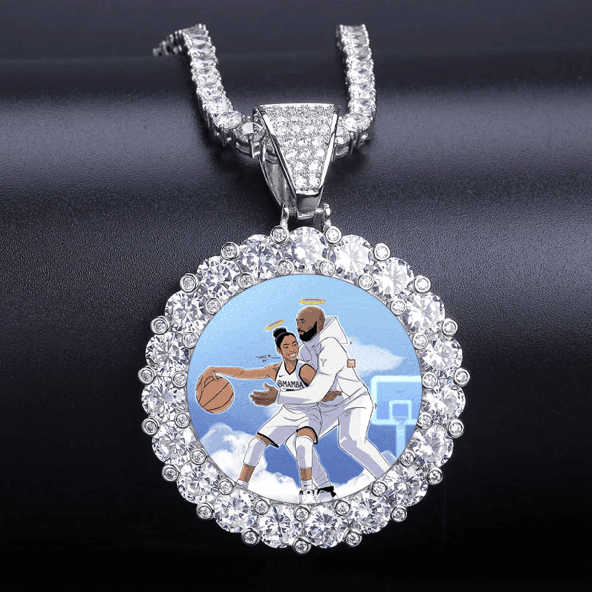 Custom Large Diamonds Photo Medallion Pendant 14K - ICECI